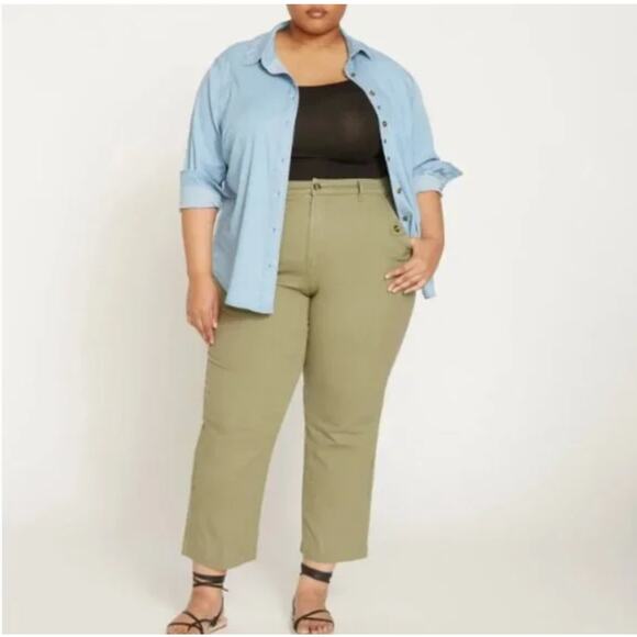 Universal Standard Casual Twill Pants 00 XS NWT Pistachio Green Trouser Wide Leg - Picture 1 of 6